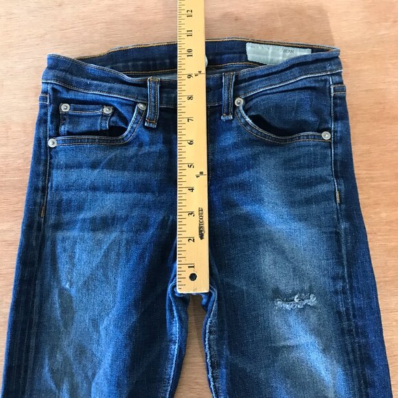 Rag & Bone High Rise Skinny Jeans Women 27 Blue Distressed Dark Wash Stretch - Picture 8 of 13